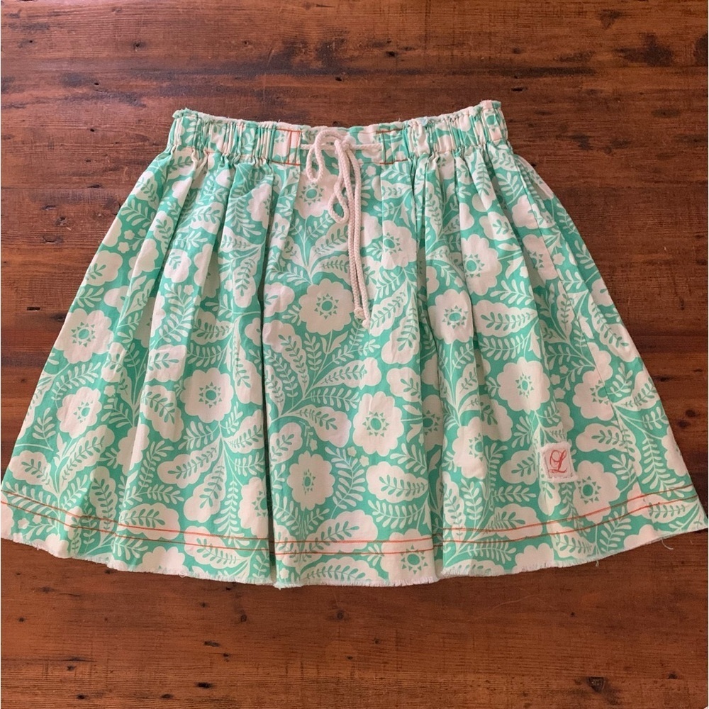Lema French Market Skirts Cotton Rope Waist Tied Flirty Floral Green Skirt Sz M